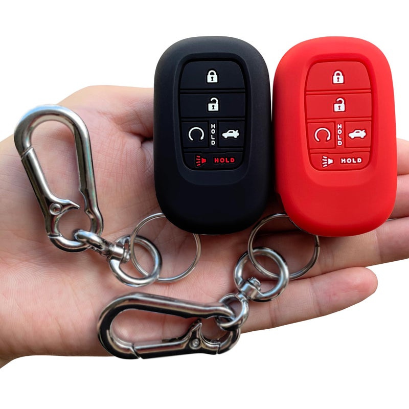 TANDRIVE Key Fob Cover for (5 Buttons) Honda 2022 2023 2024 2025 Civic Accord HR-V Pilot CR-V, Silicone, 2-Pack, Black Red - Image 1